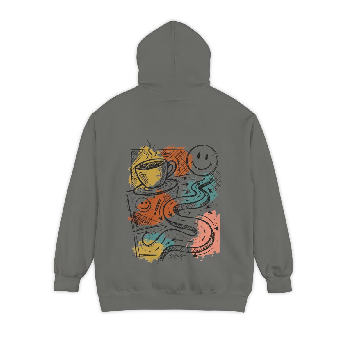 Color: Grey | Happy Coffee Garment-Dyed Hoodie