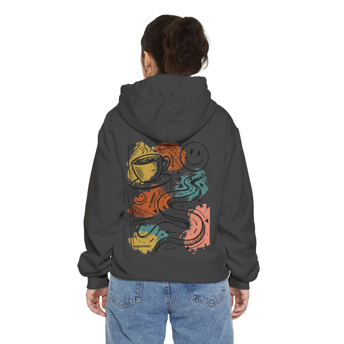Color: Pepper | Happy Coffee Garment-Dyed Hoodie