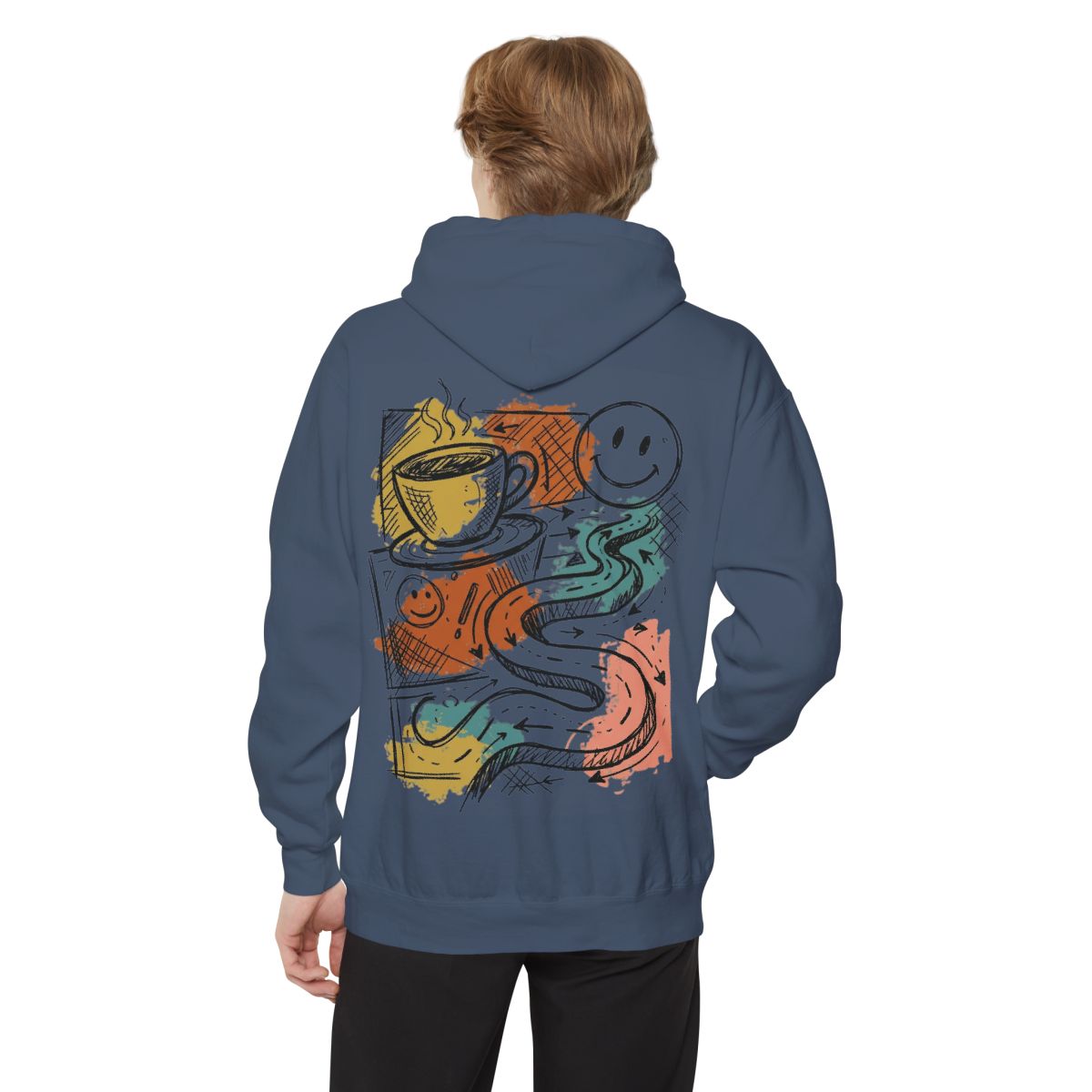 Color: Denim | Happy Coffee Garment-Dyed Hoodie