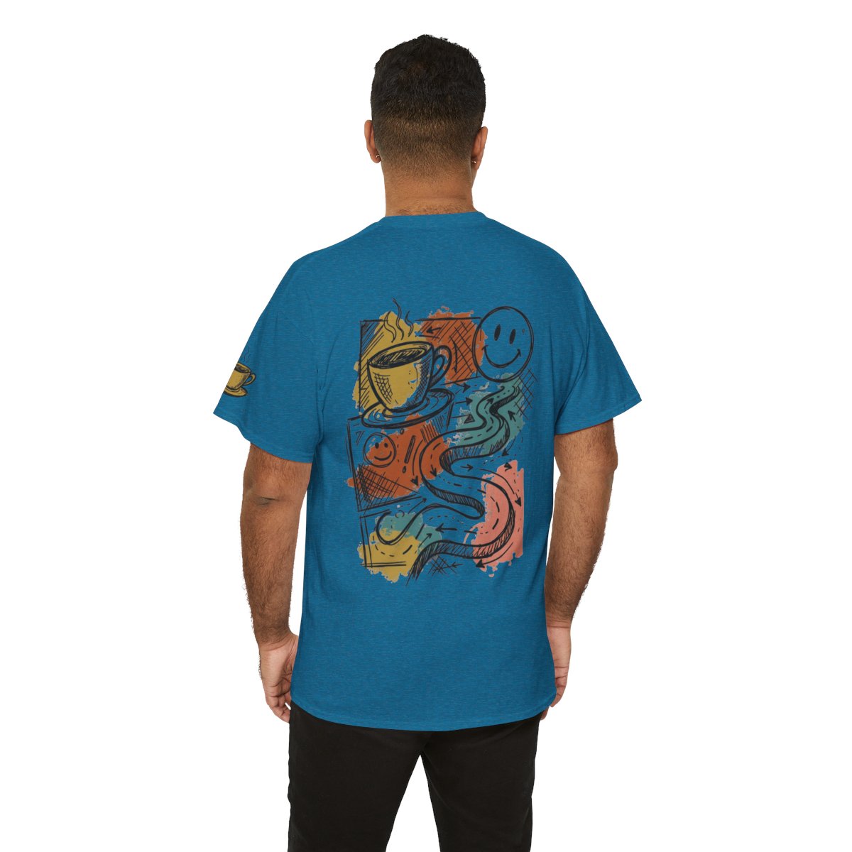 Color: Antique Sapphire | Happy Coffee Premium Graphic Tee