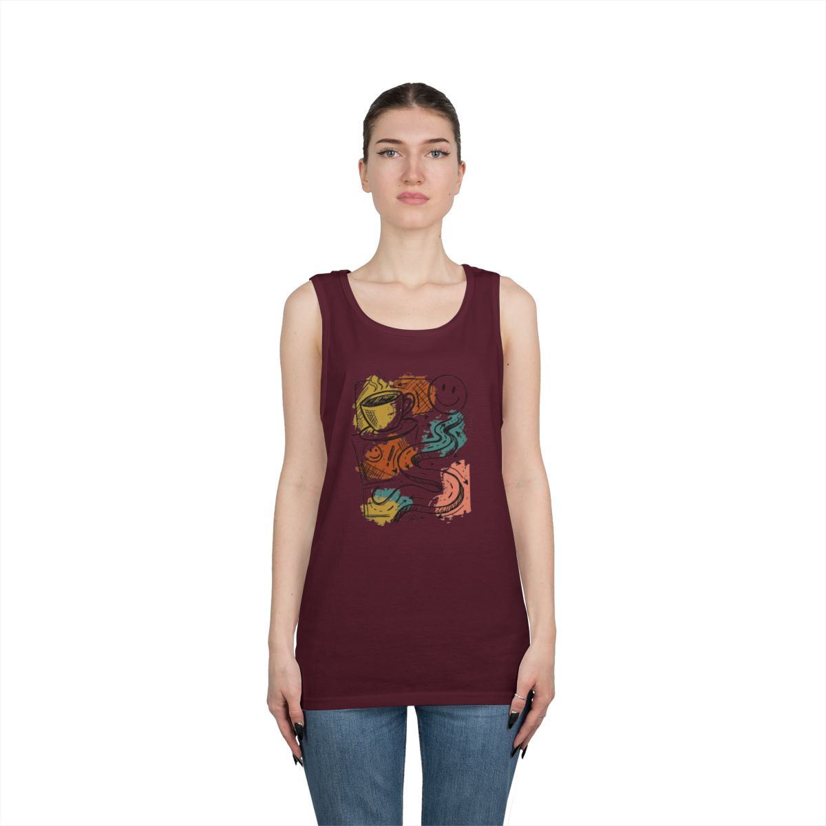 Color: Maroon | Happy Coffee Tank Top