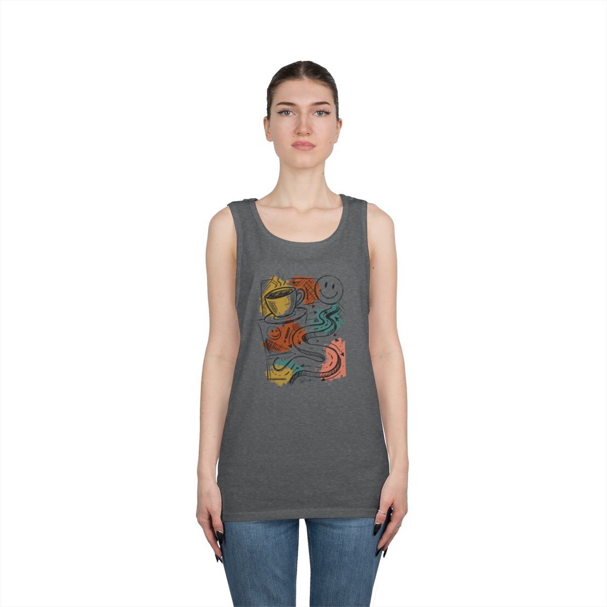 Color: Graphite Heather | Happy Coffee Tank Top