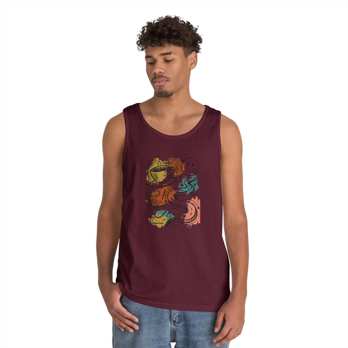 Color: Maroon | Happy Coffee Tank Top