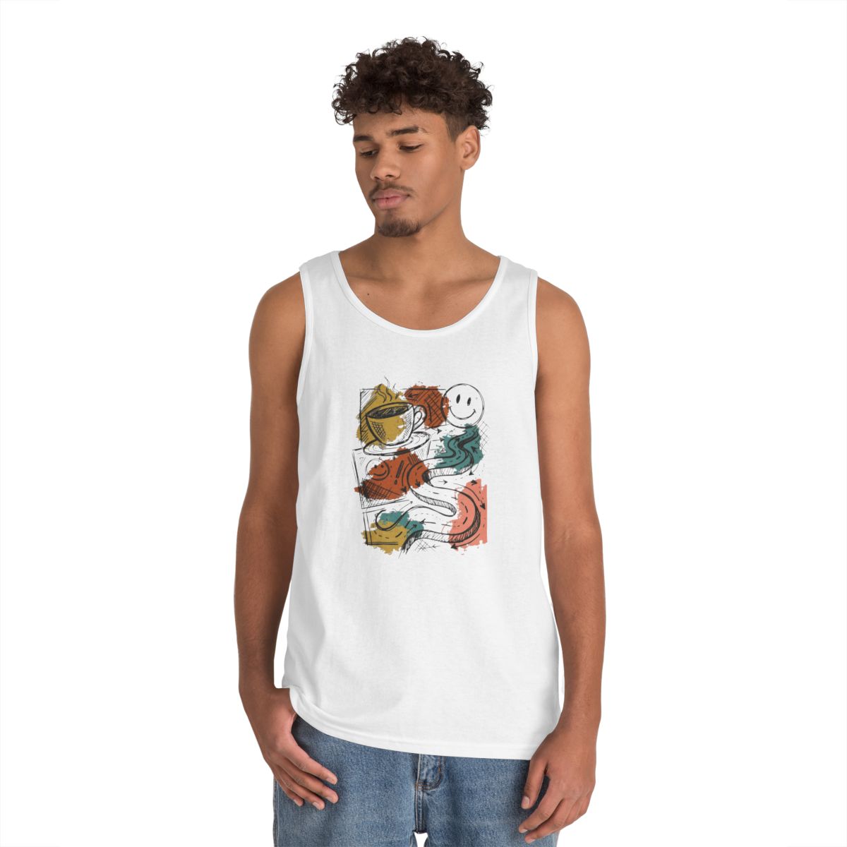 Color: White | Happy Coffee Tank Top