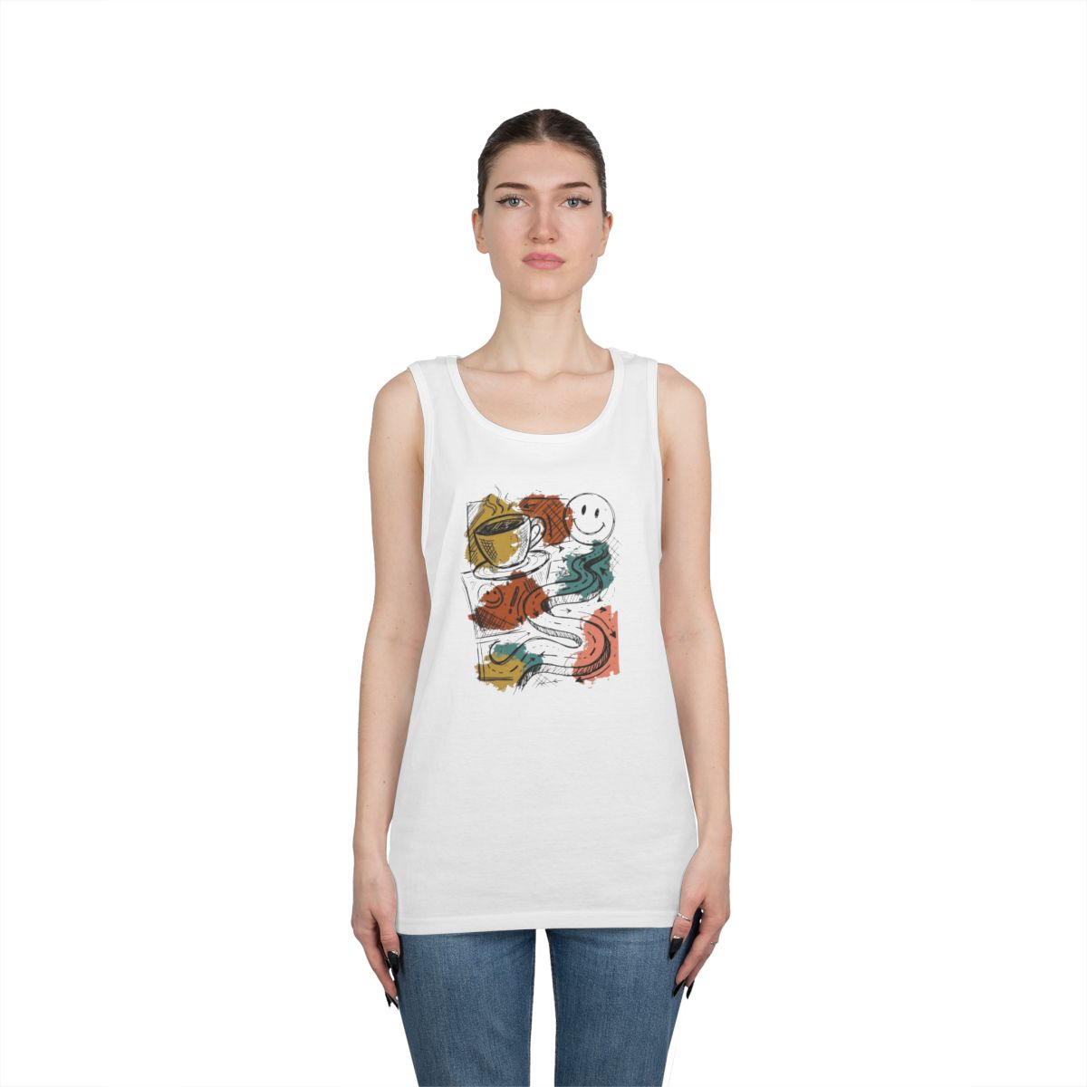 Color: White | Happy Coffee Tank Top