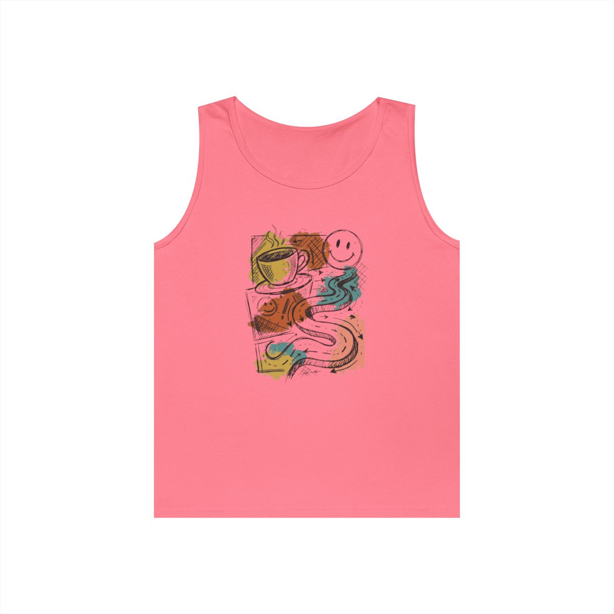 Color: Safety Pink | Happy Coffee Tank Top
