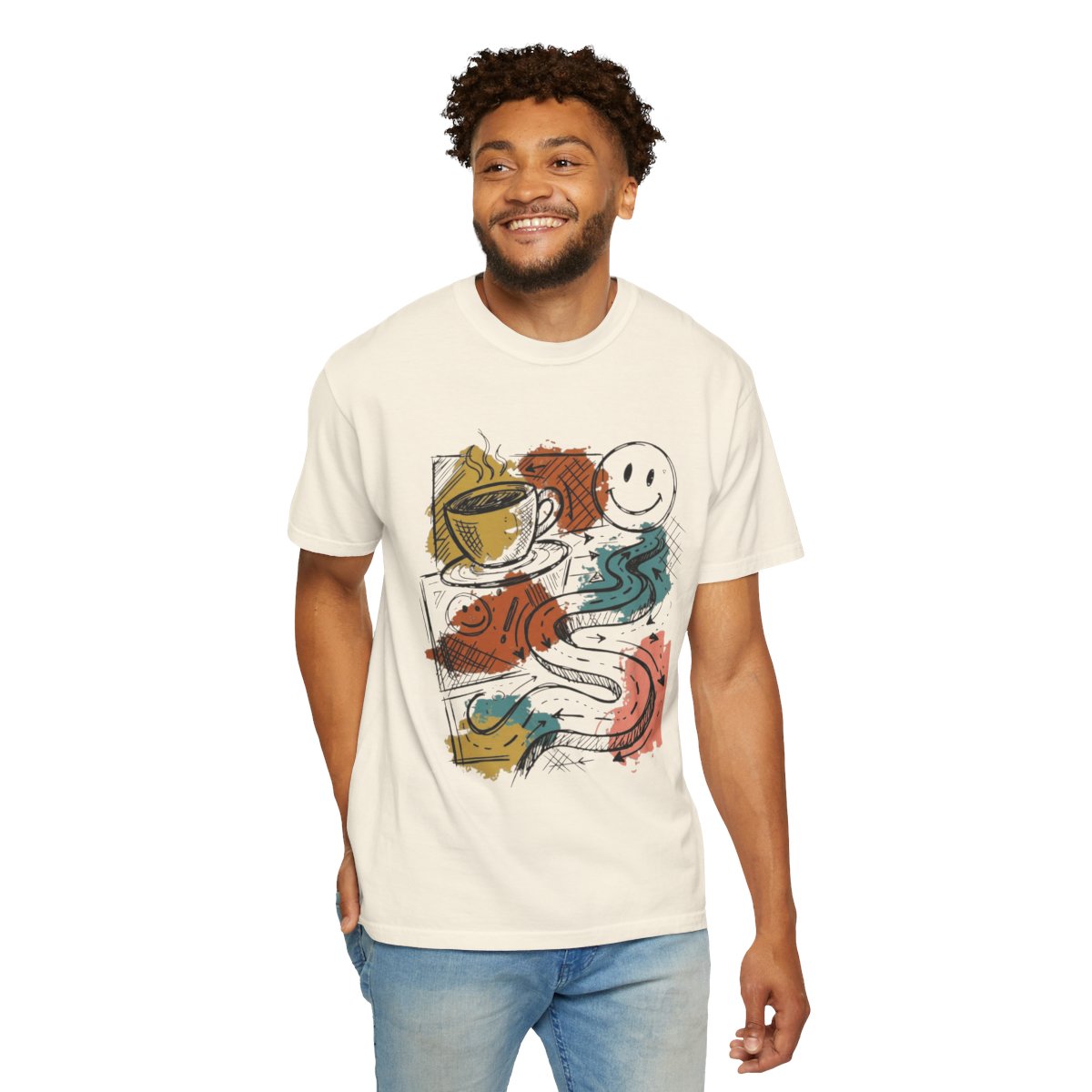 Color: Ivory | Happy Coffee Unisex Garment-Dyed Tee