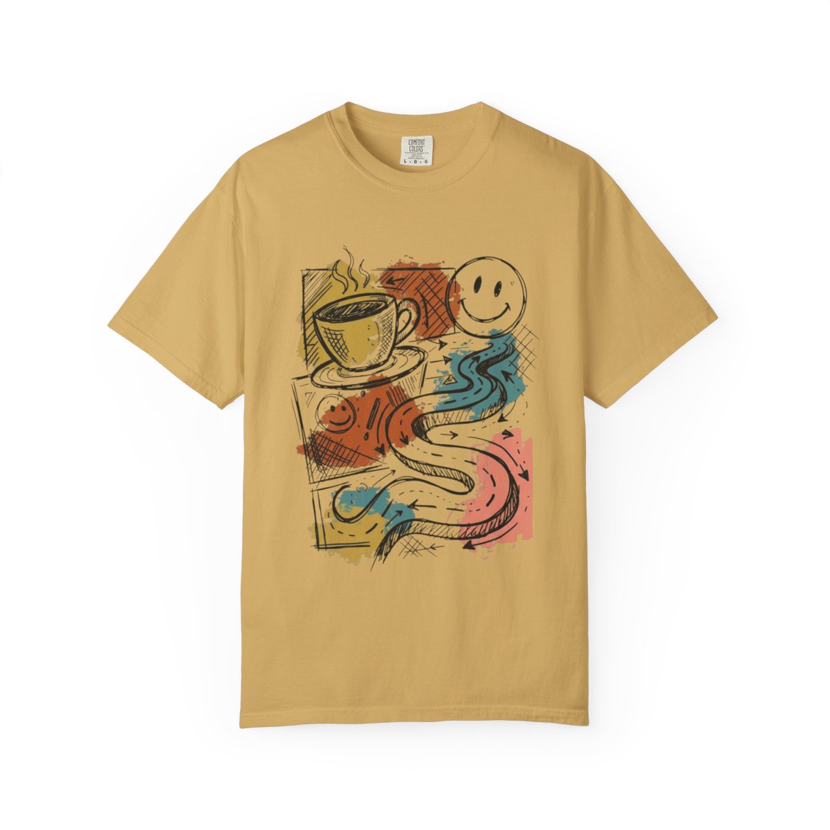 Color: Mustard | Happy Coffee Unisex Garment-Dyed Tee