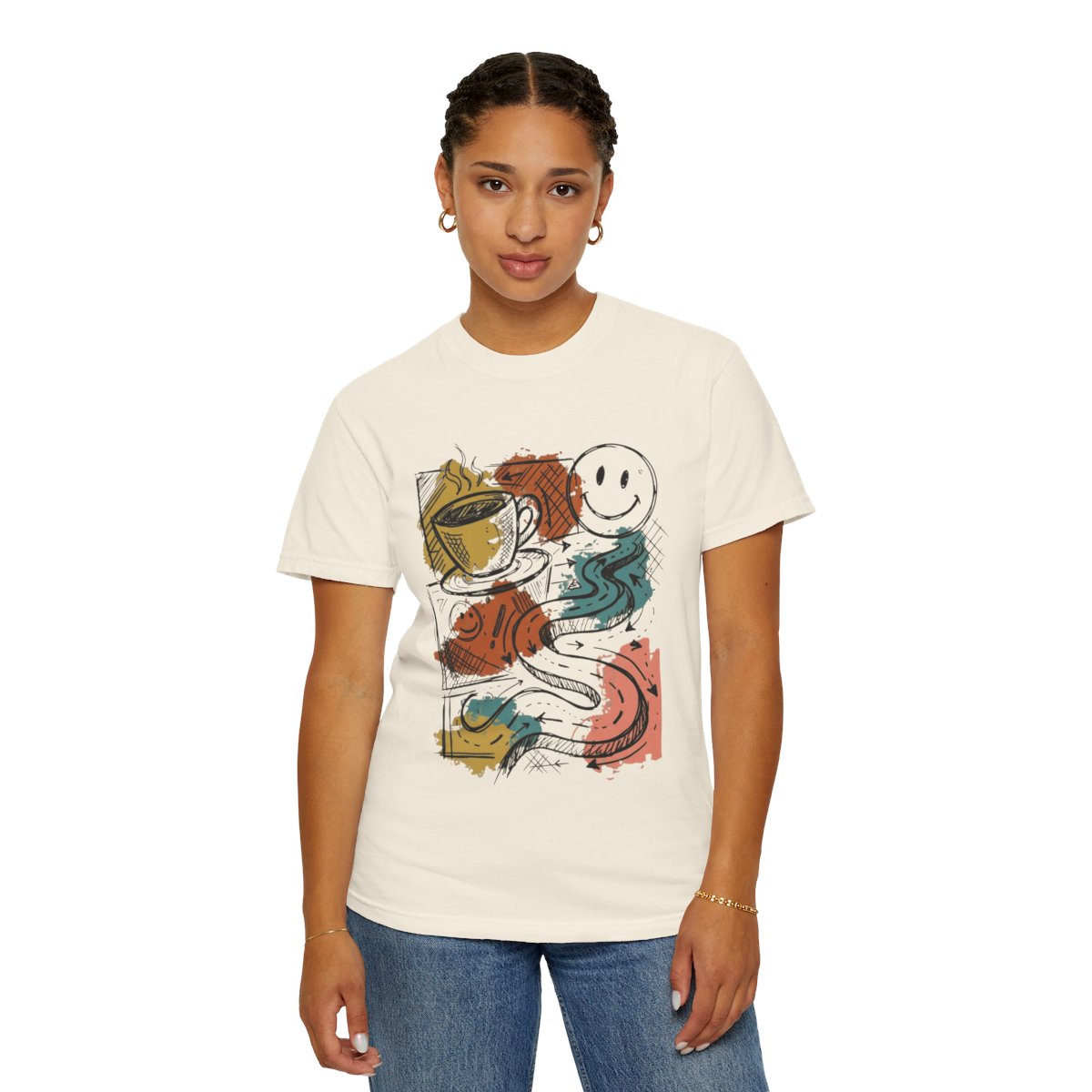 Color: Ivory | Happy Coffee Unisex Garment-Dyed Tee