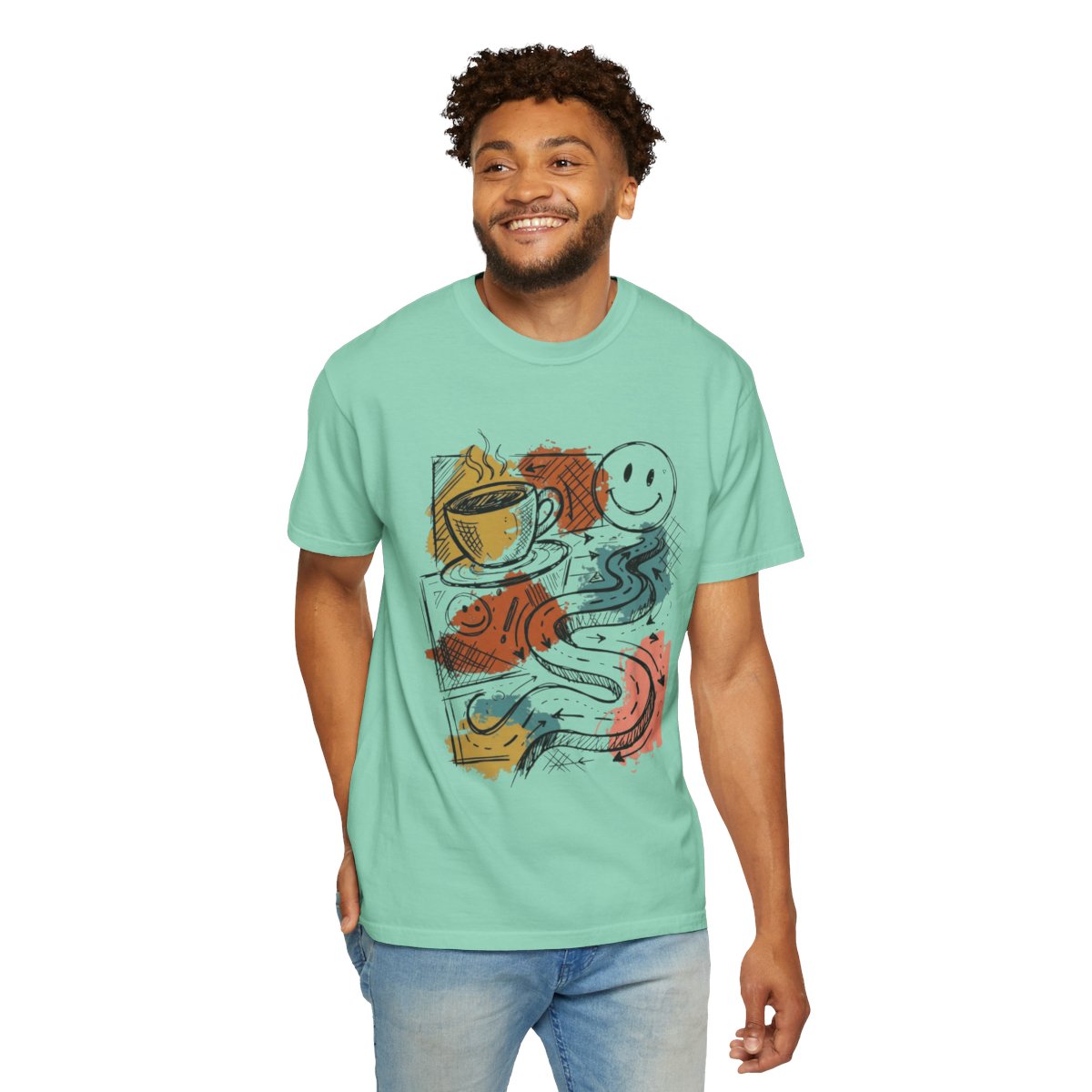 Color: Island Reef | Happy Coffee Unisex Garment-Dyed Tee
