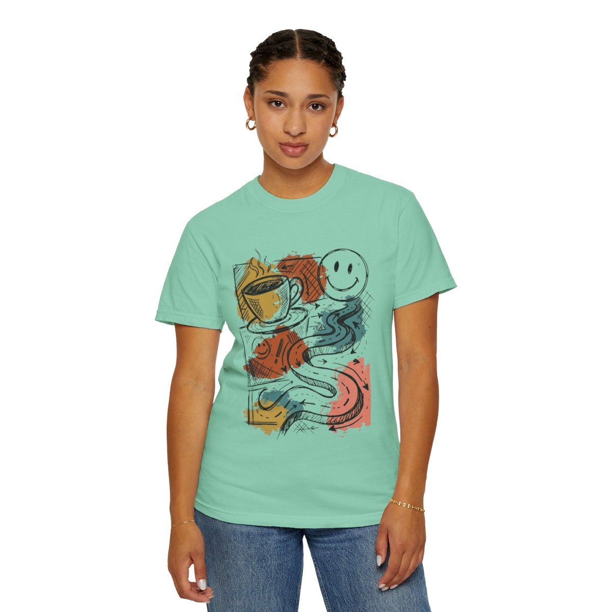 Color: Island Reef | Happy Coffee Unisex Garment-Dyed Tee