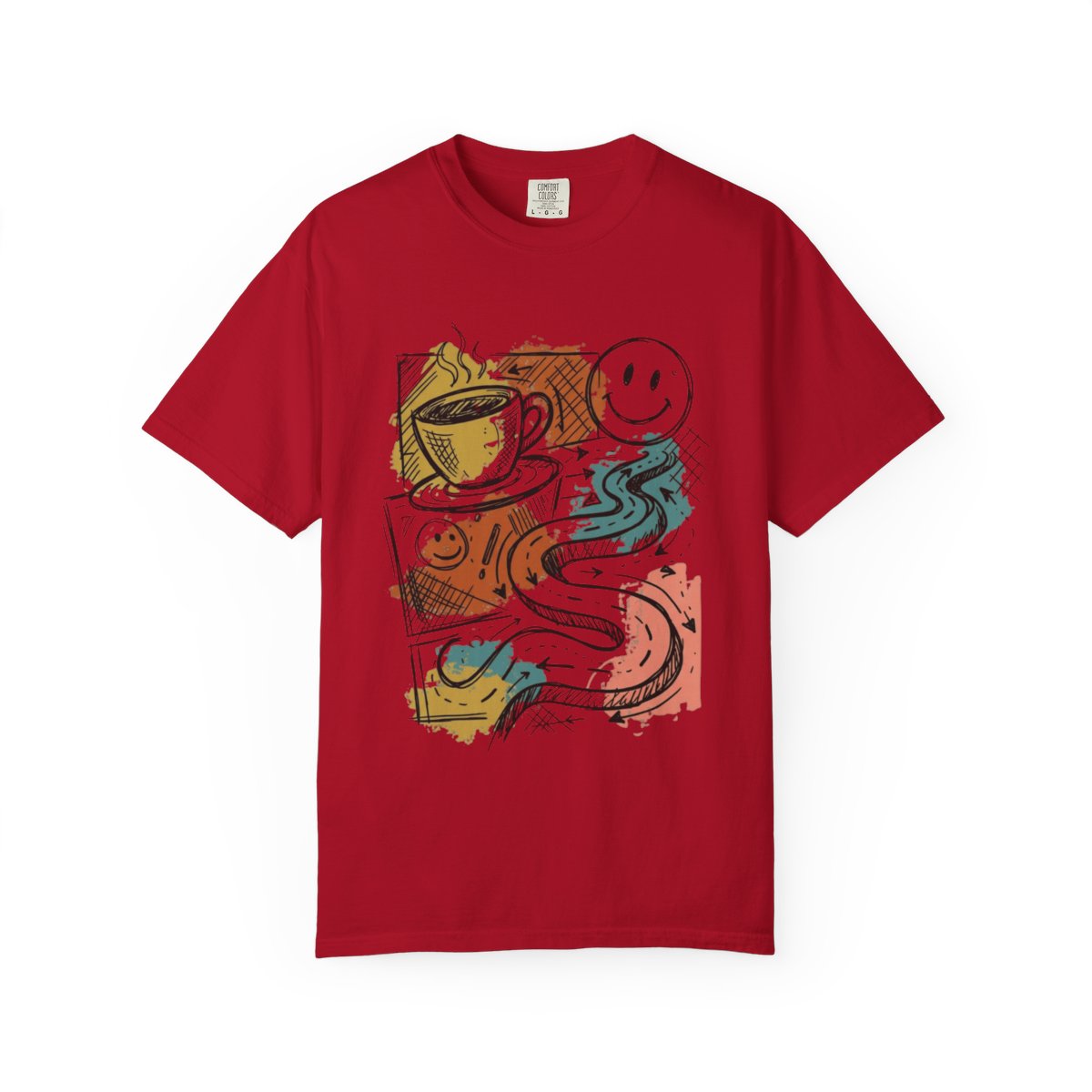 Color: Red | Happy Coffee Unisex Garment-Dyed Tee