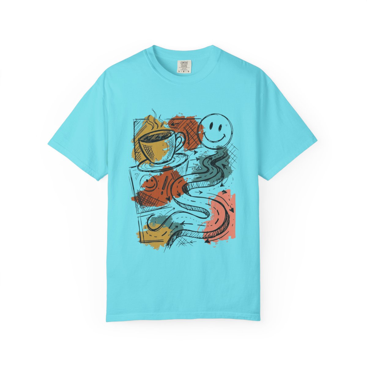 Color: Lagoon Blue | Happy Coffee Unisex Garment-Dyed Tee