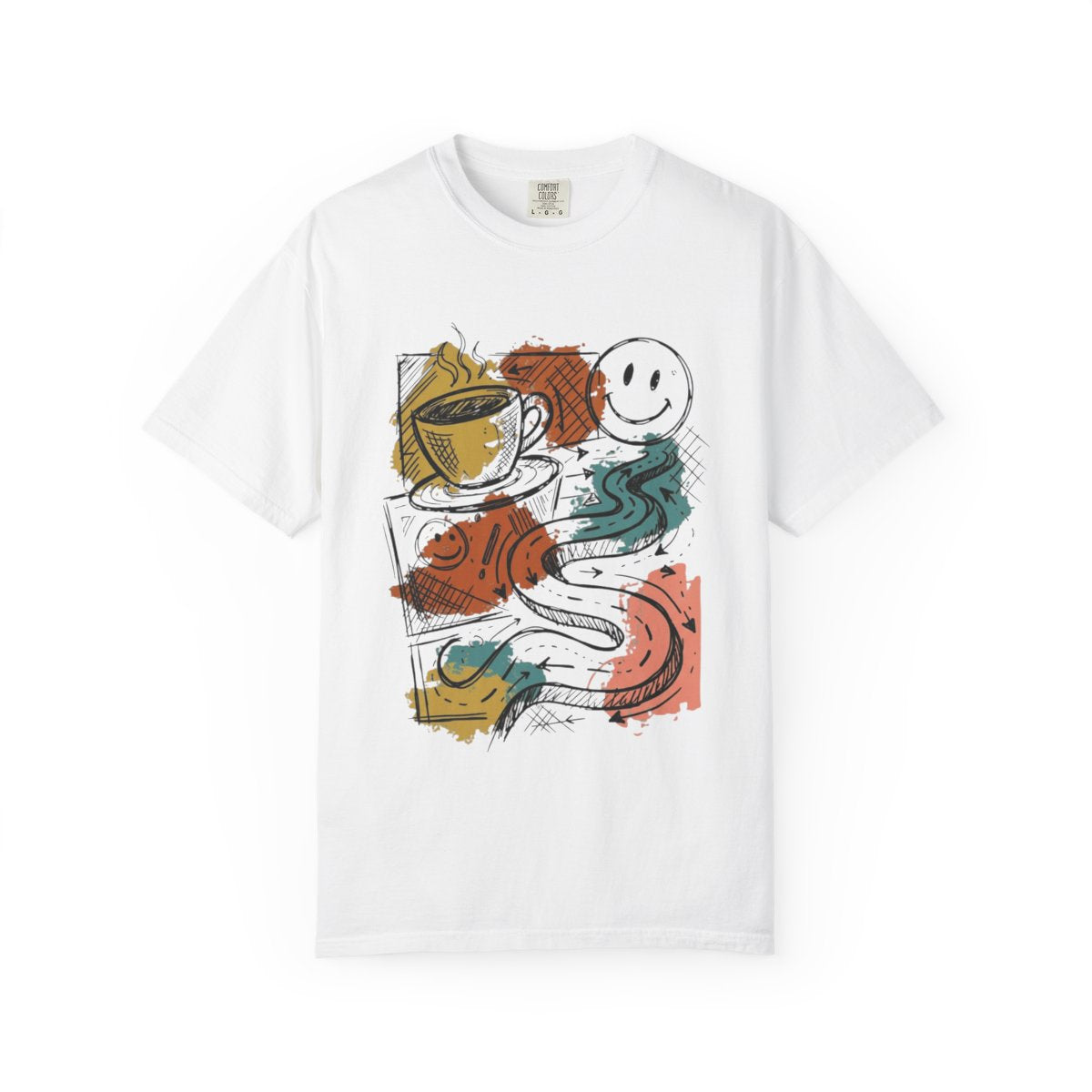 Color: White | Happy Coffee Unisex Garment-Dyed Tee