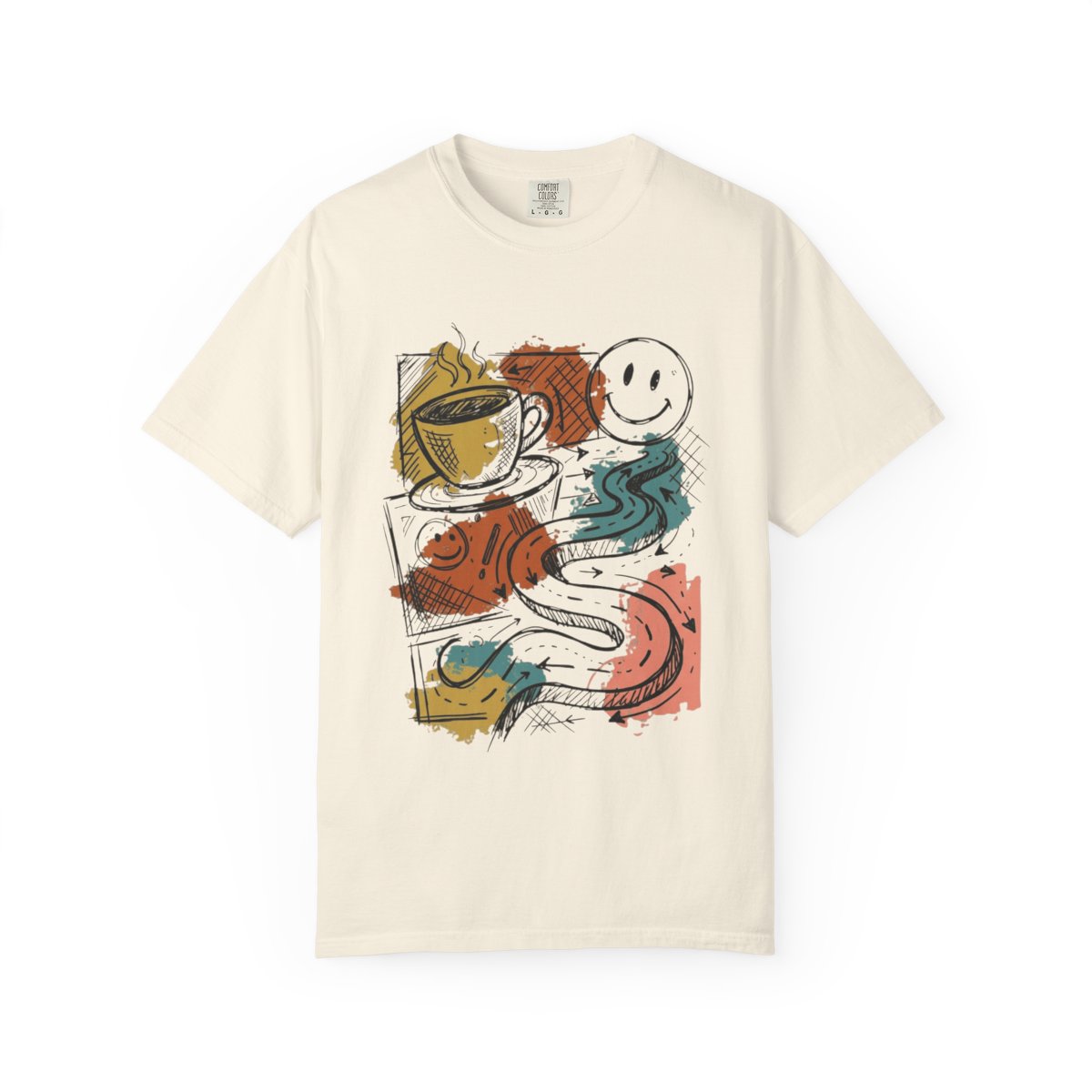 Color: Ivory | Happy Coffee Unisex Garment-Dyed Tee