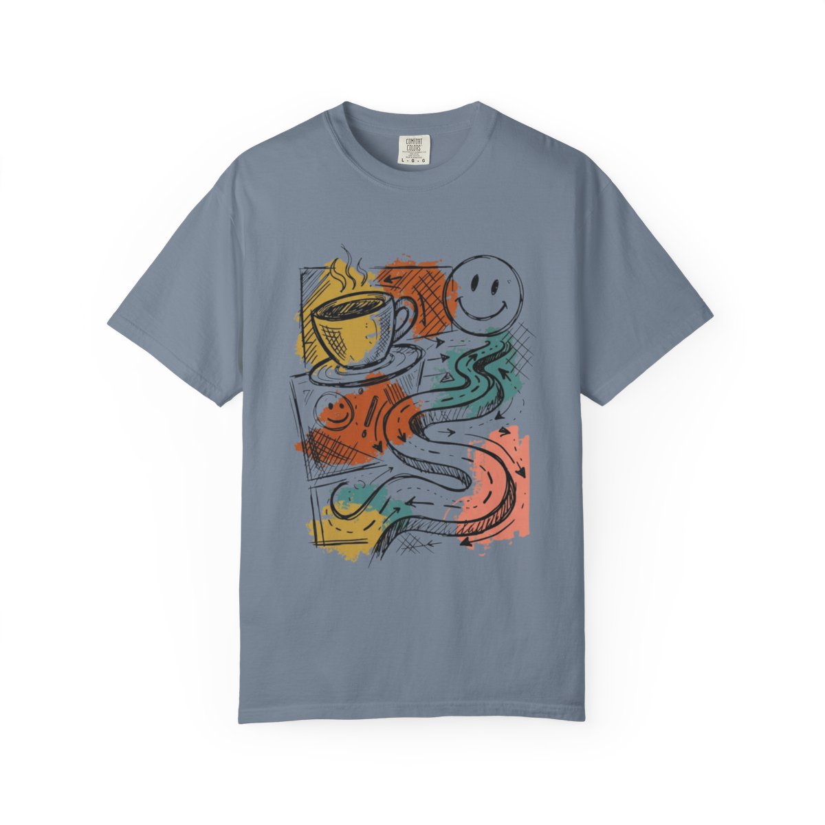 Color: Blue Jean | Happy Coffee Unisex Garment-Dyed Tee