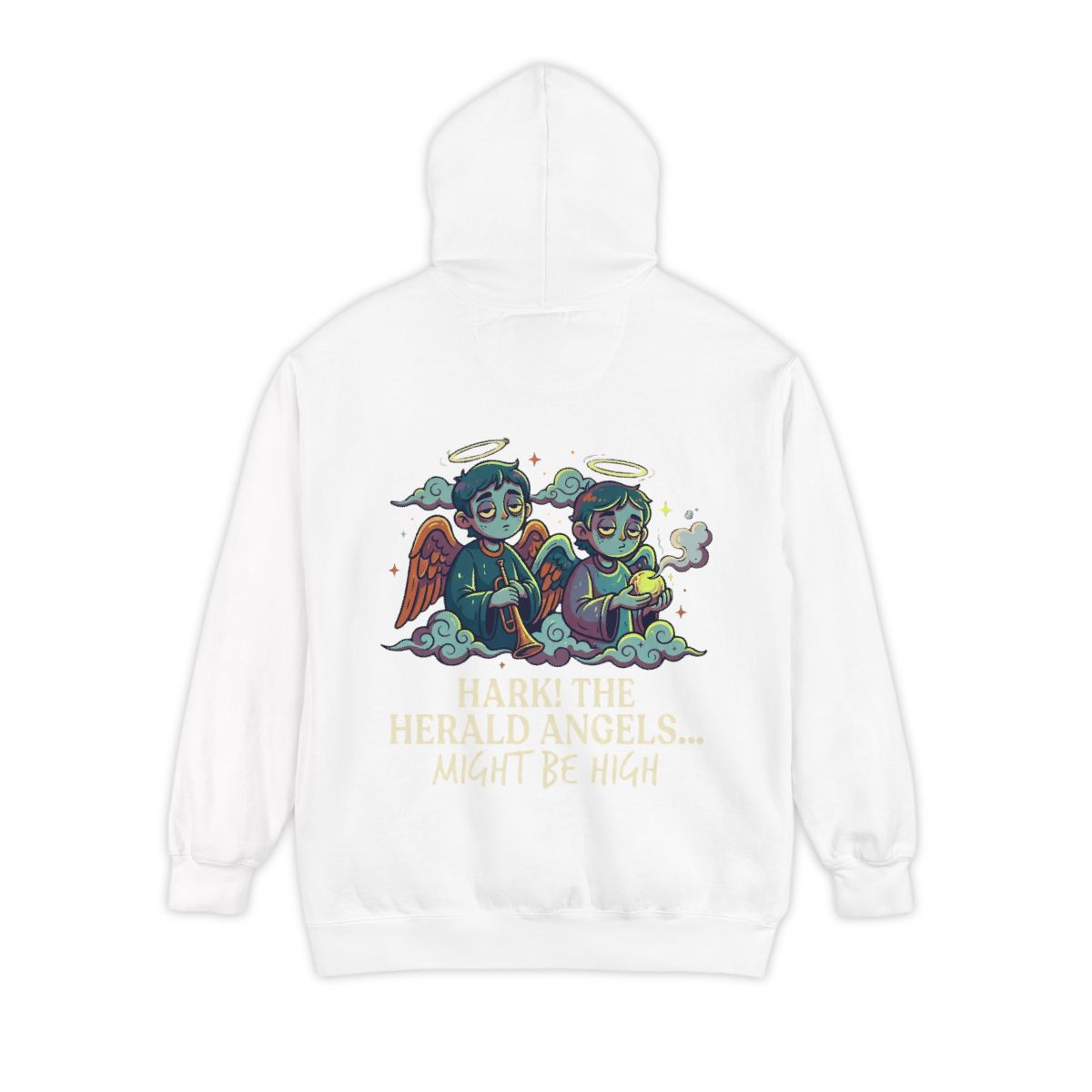 Color: White | Hark The Herald Angels Garment-Dyed Hoodie