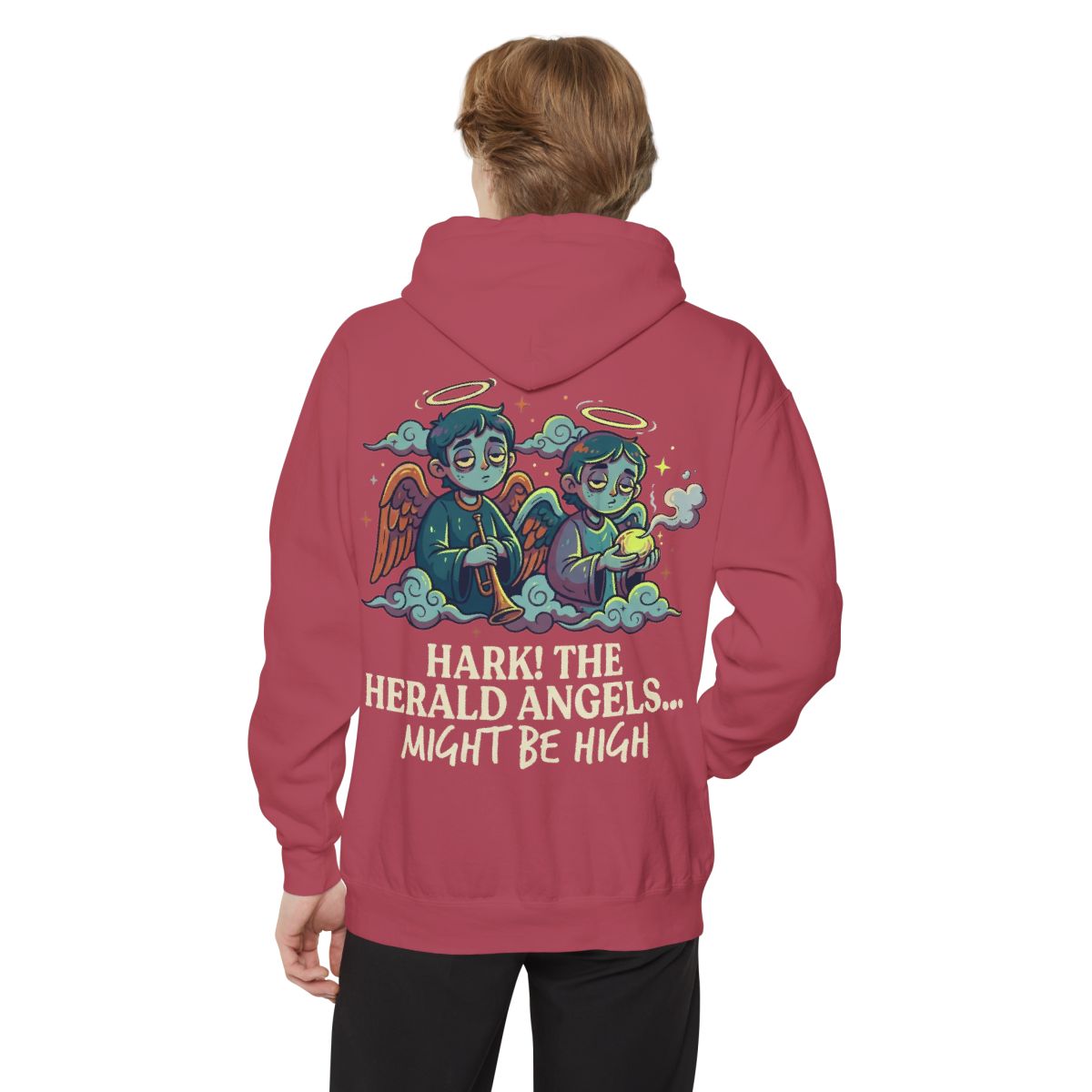 Color: Crimson | Hark The Herald Angels Garment-Dyed Hoodie