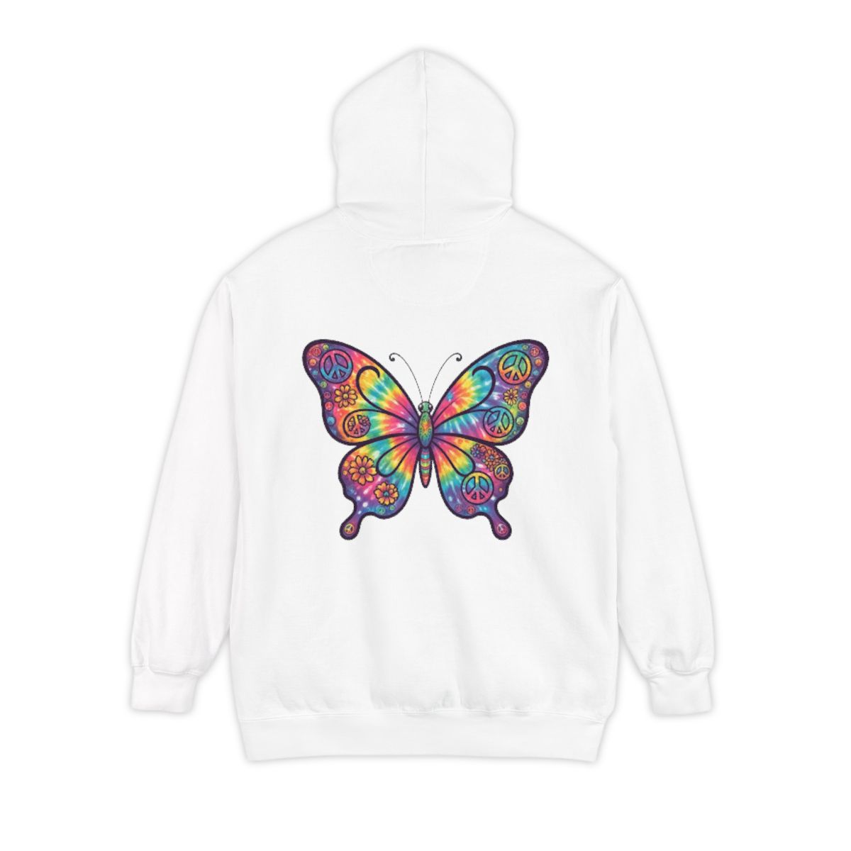 Color: White | Hippy Butterfly Garment-Dyed Hoodie