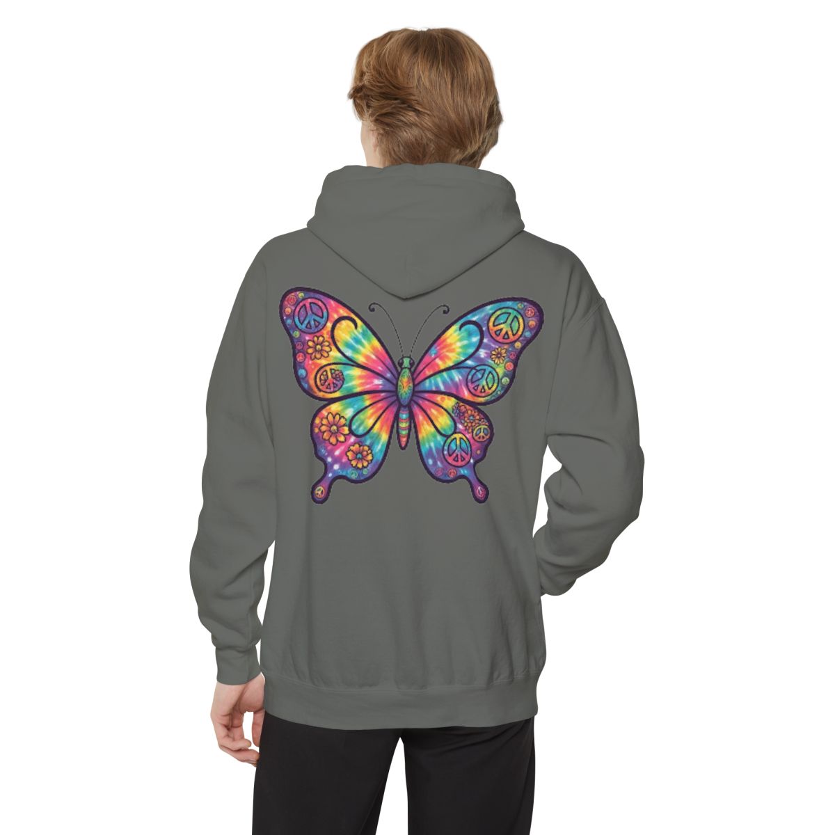 Color: Grey | Hippy Butterfly Garment-Dyed Hoodie