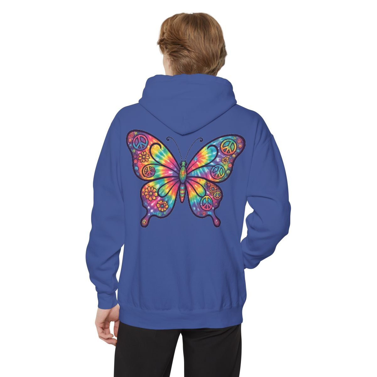 Color: Flo Blue | Hippy Butterfly Garment-Dyed Hoodie