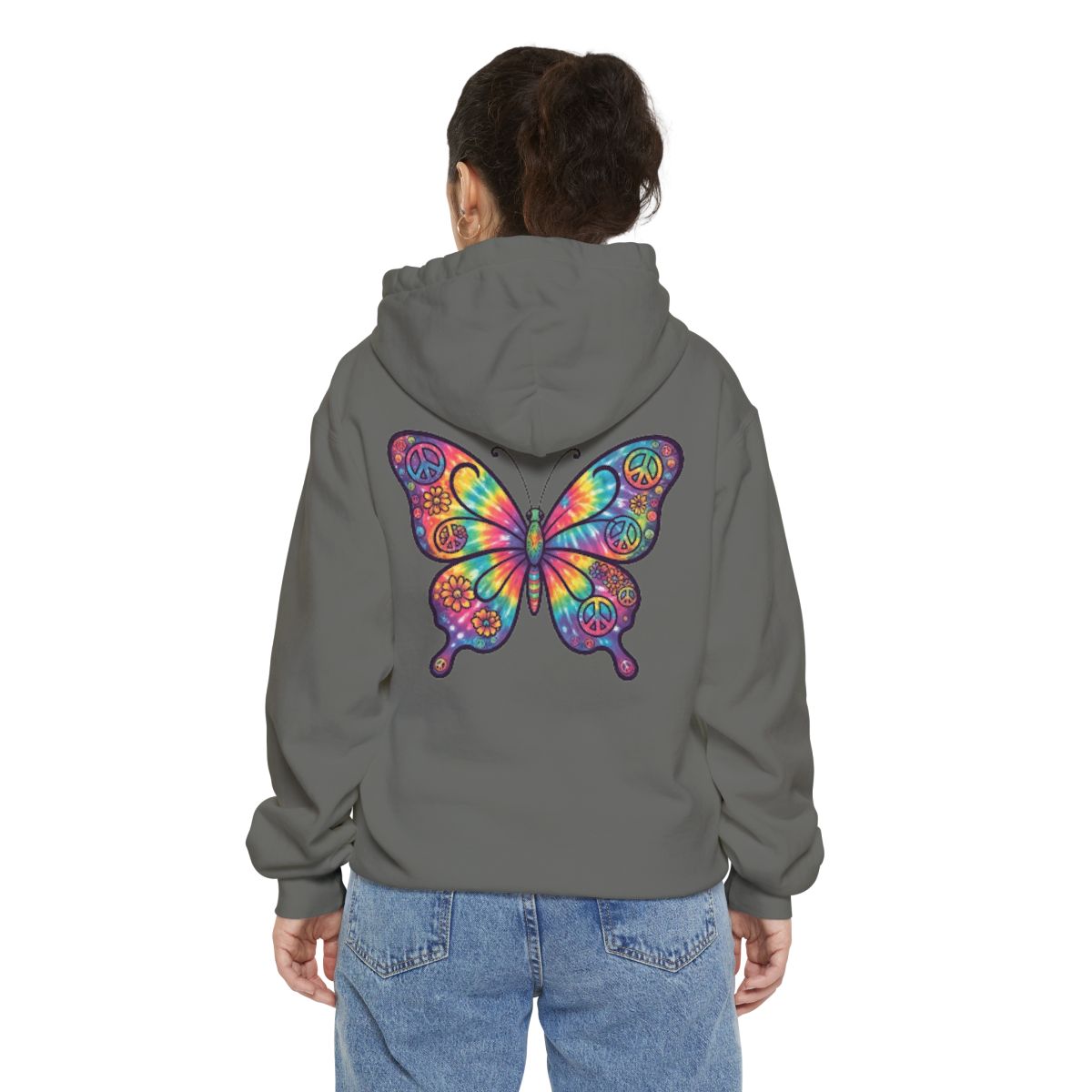Color: Grey | Hippy Butterfly Garment-Dyed Hoodie