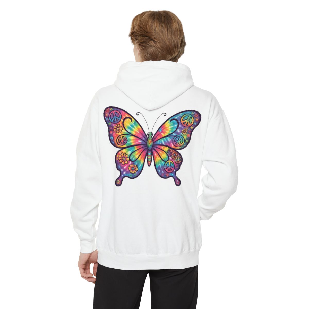 Color: White | Hippy Butterfly Garment-Dyed Hoodie