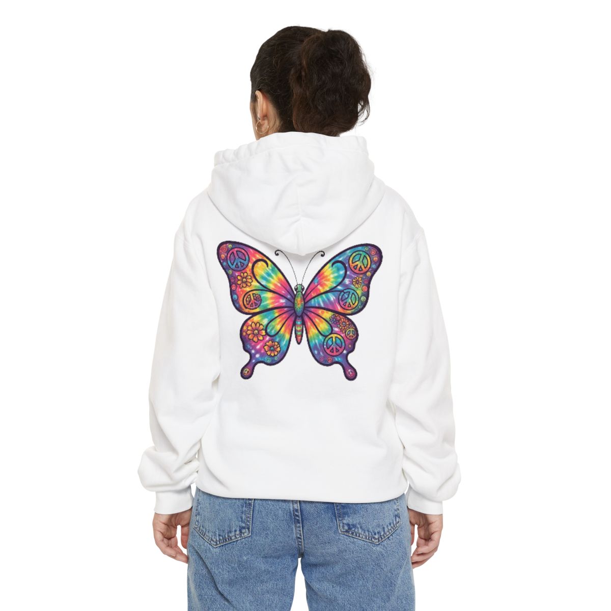 Color: White | Hippy Butterfly Garment-Dyed Hoodie