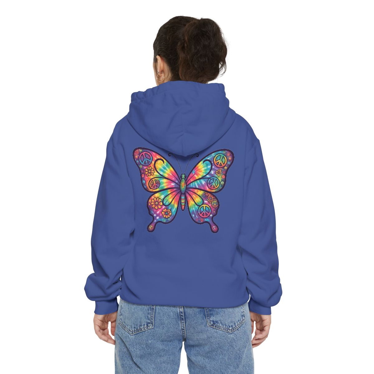 Color: Flo Blue | Hippy Butterfly Garment-Dyed Hoodie