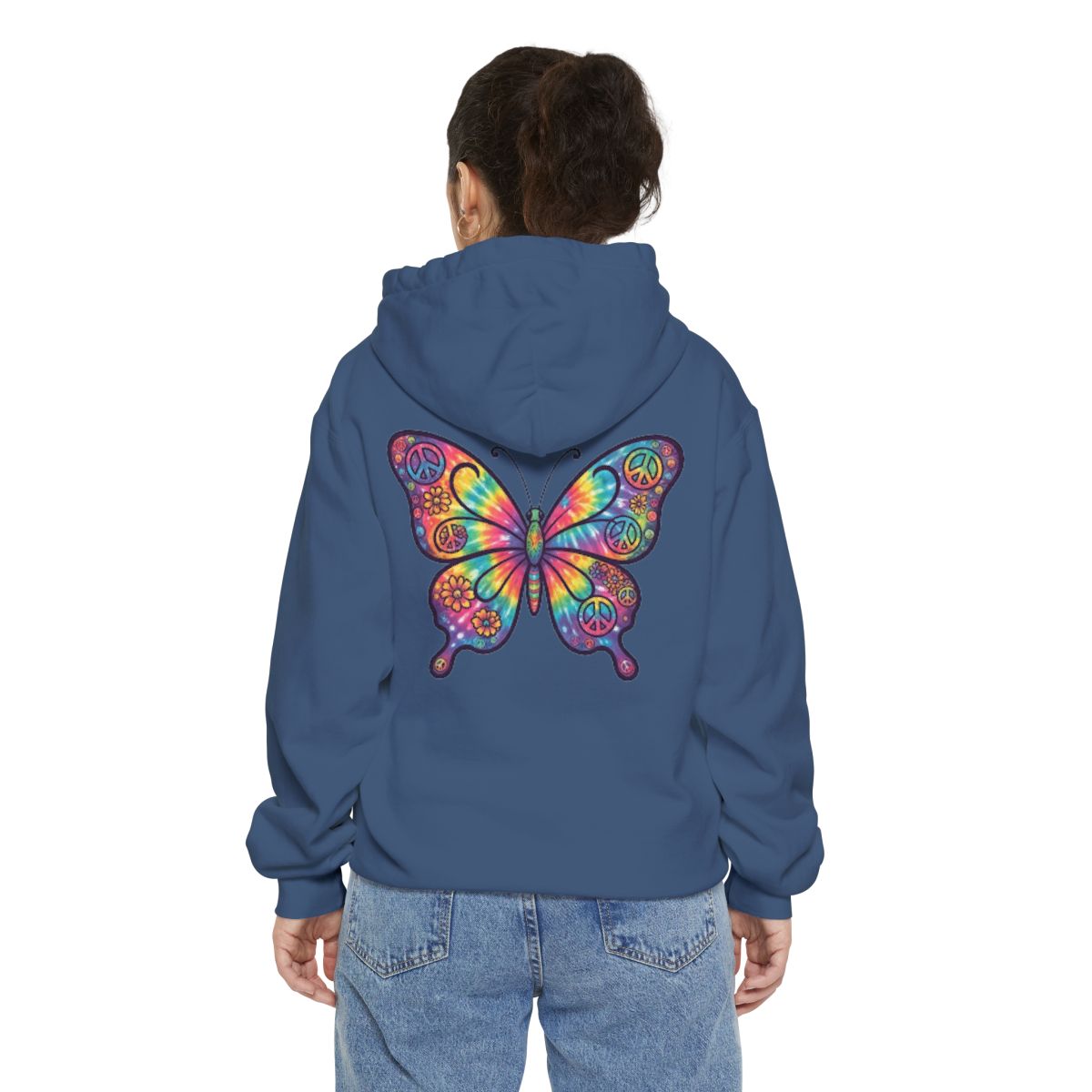 Color: True Navy | Hippy Butterfly Garment-Dyed Hoodie