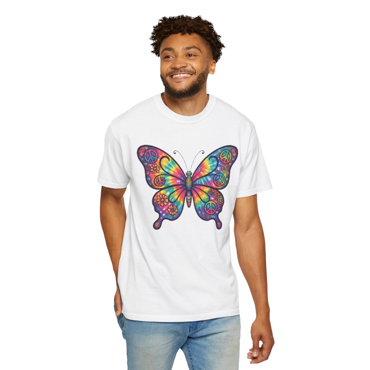 Color: White | Hippy Butterfly Unisex Garment-Dyed Tee