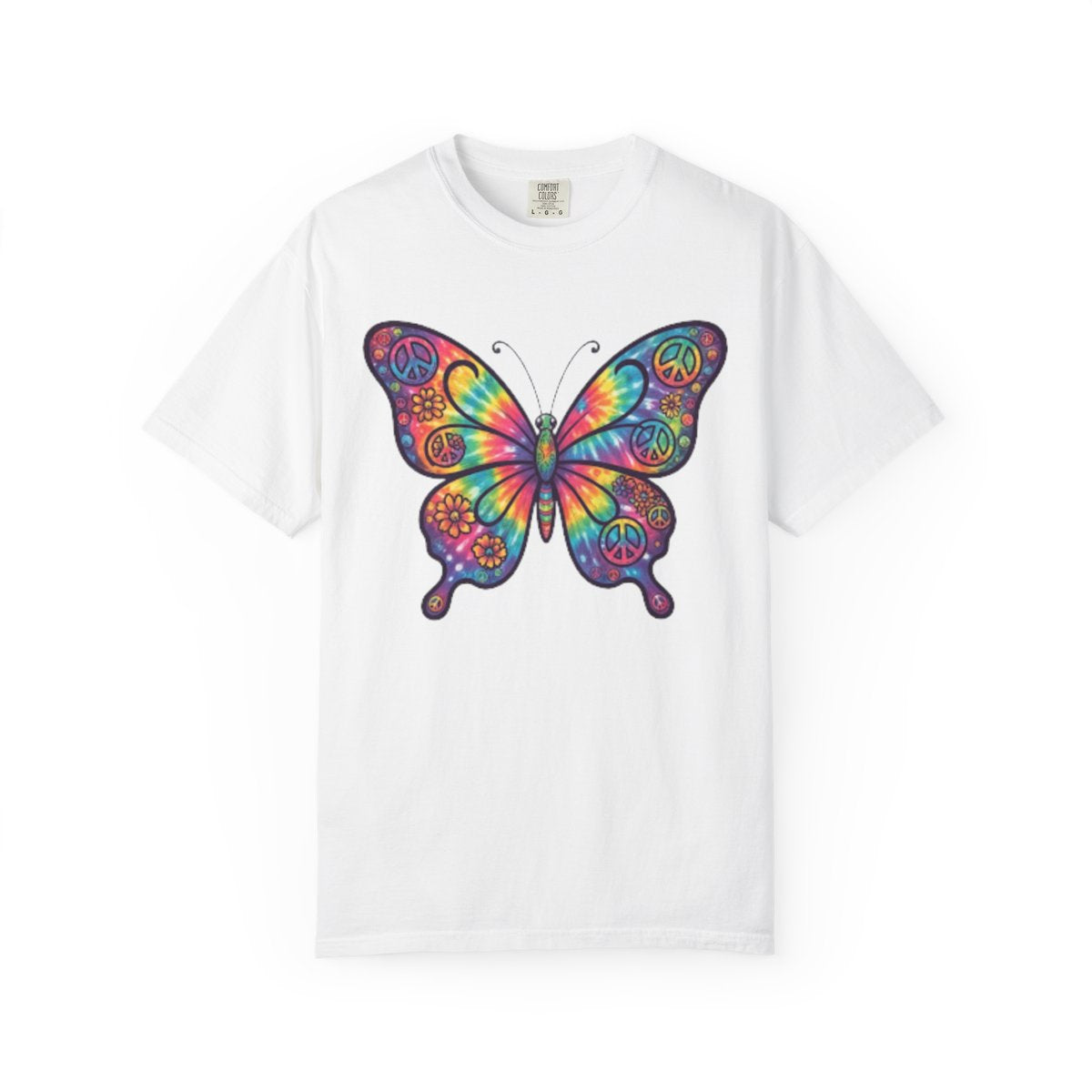Color: White | Hippy Butterfly Unisex Garment-Dyed Tee