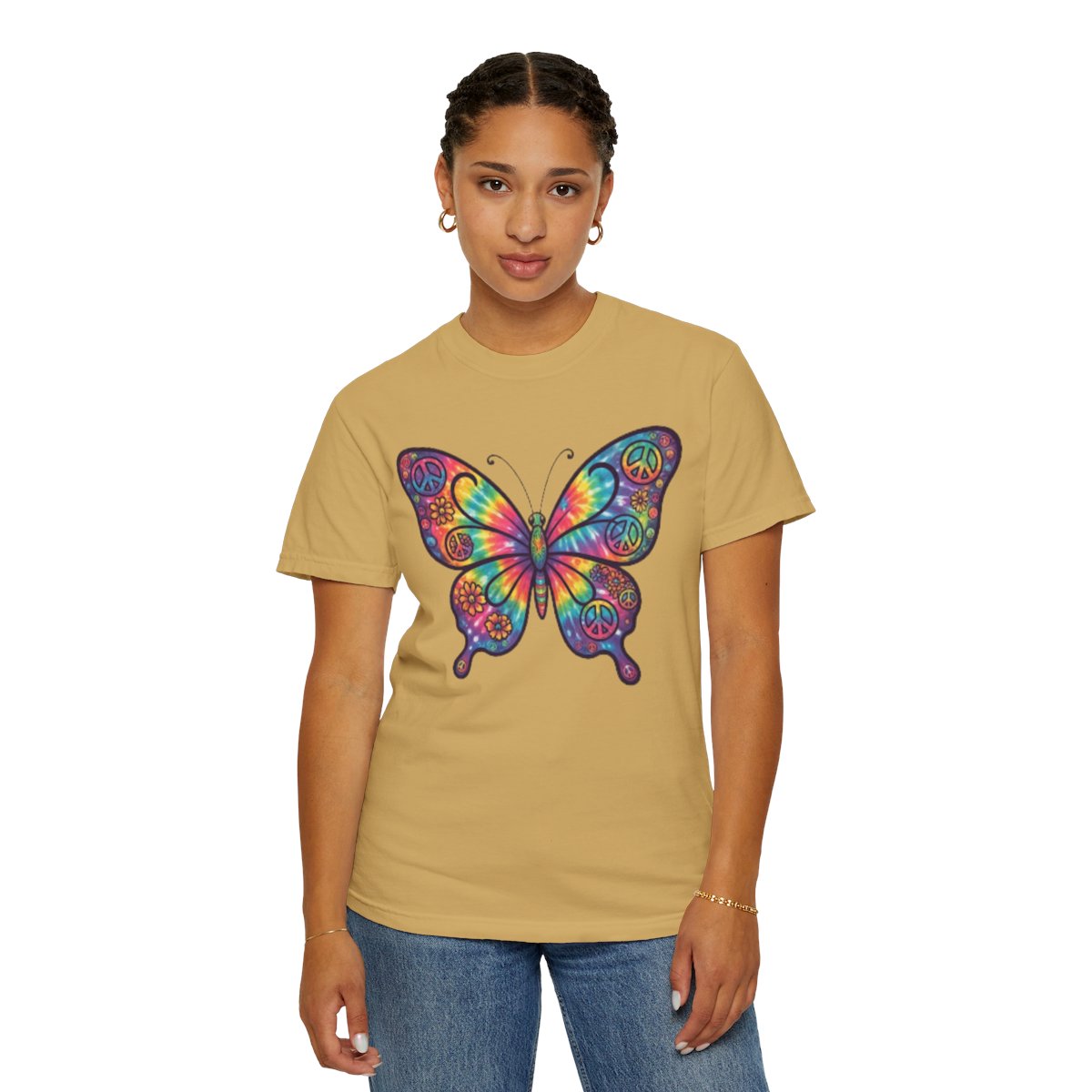 Color: Mustard | Hippy Butterfly Unisex Garment-Dyed Tee