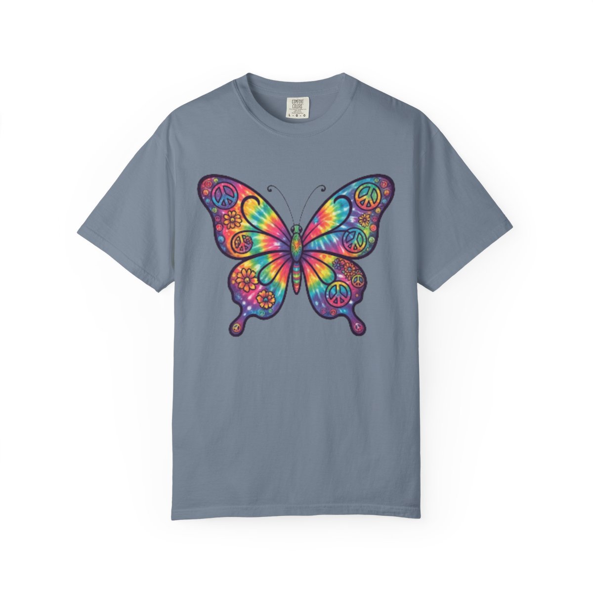 Color: Blue Jean | Hippy Butterfly Unisex Garment-Dyed Tee