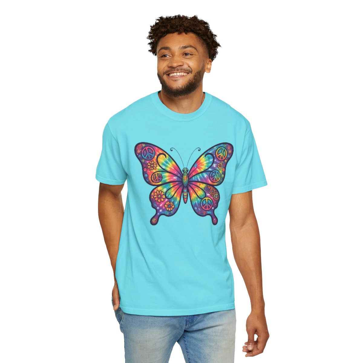 Color: Lagoon Blue | Hippy Butterfly Unisex Garment-Dyed Tee