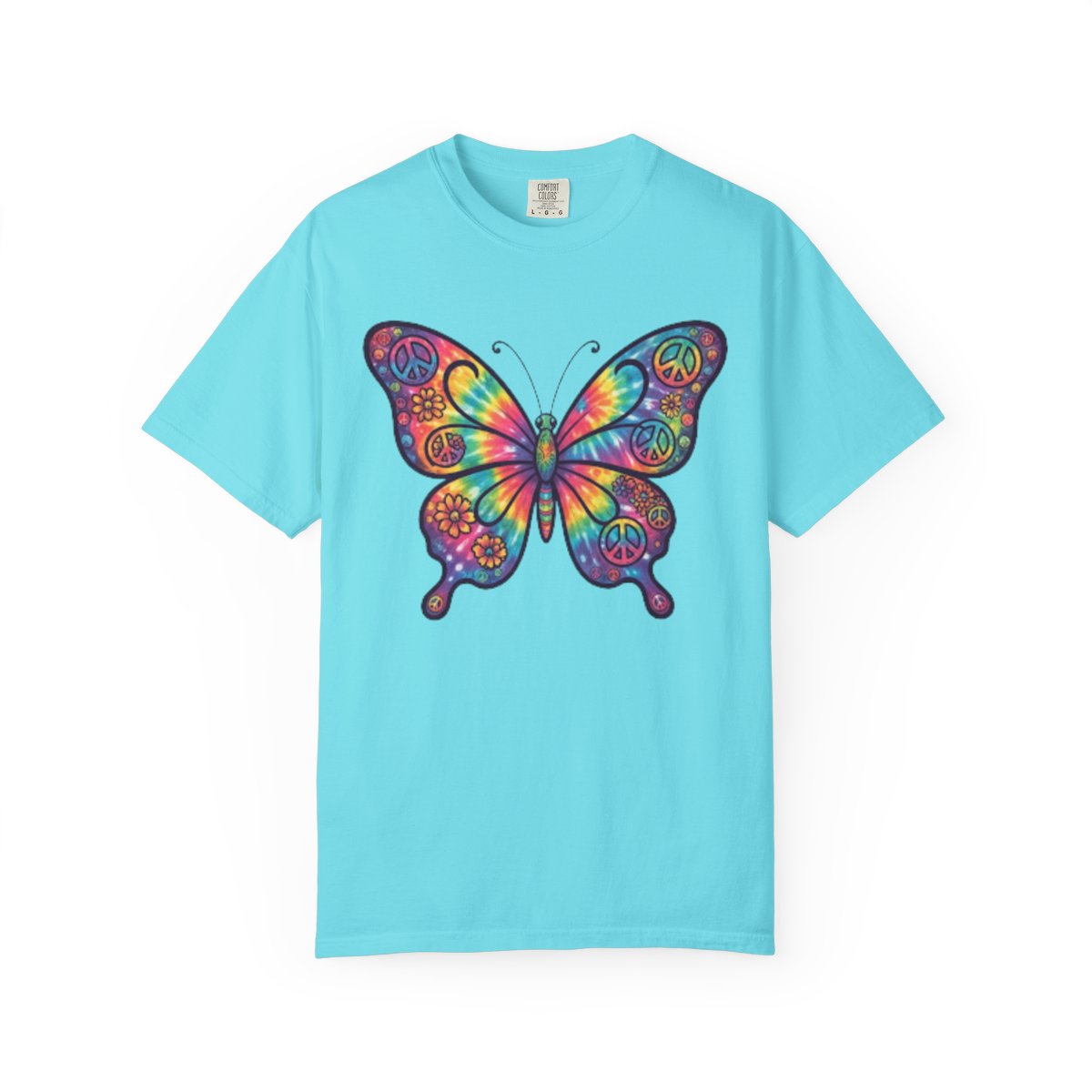 Color: Lagoon Blue | Hippy Butterfly Unisex Garment-Dyed Tee
