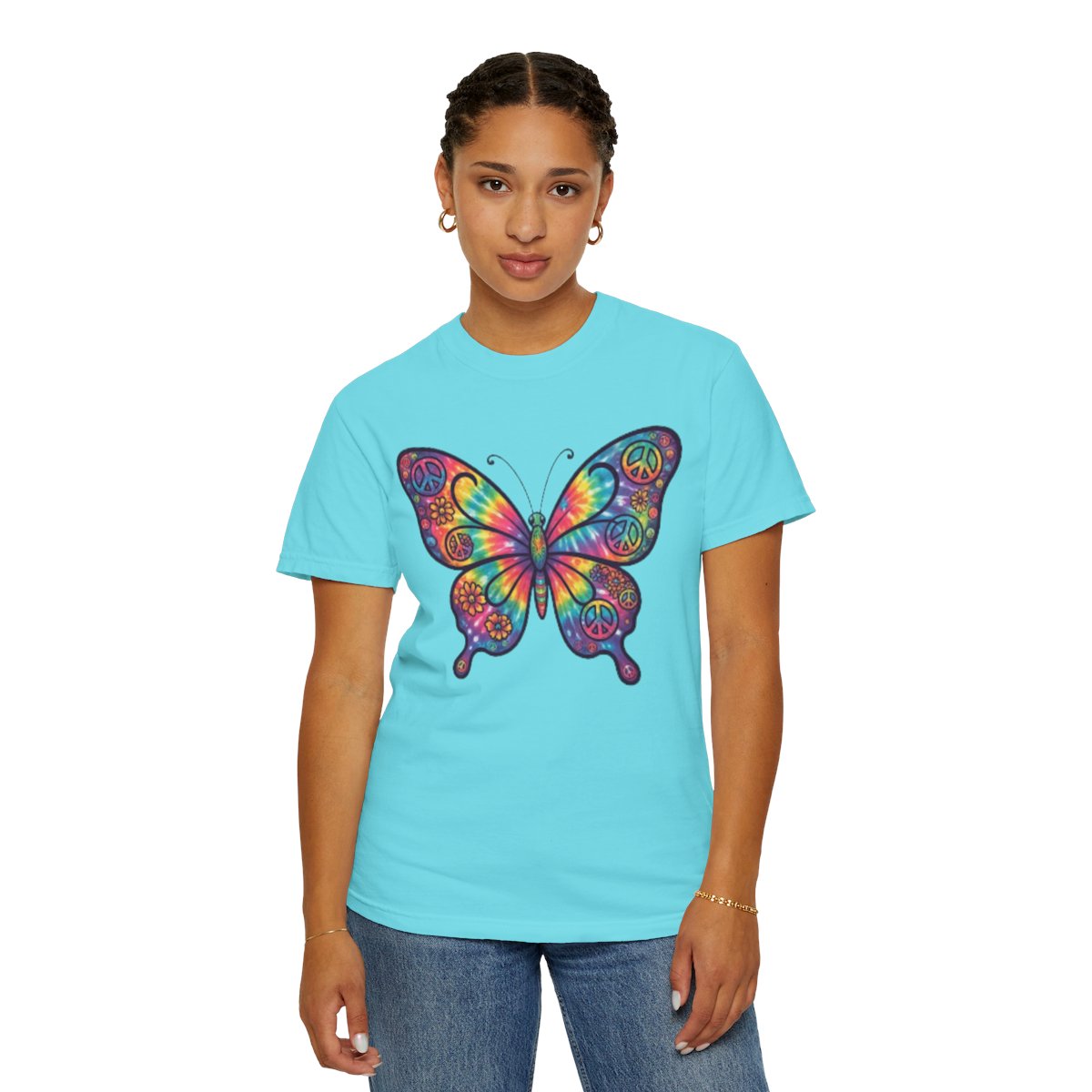 Color: Lagoon Blue | Hippy Butterfly Unisex Garment-Dyed Tee
