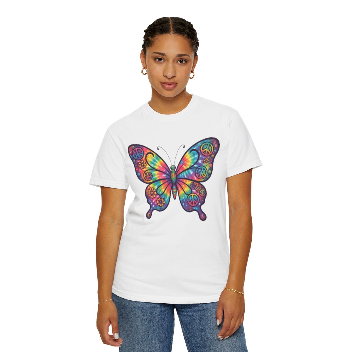 Color: White | Hippy Butterfly Unisex Garment-Dyed Tee