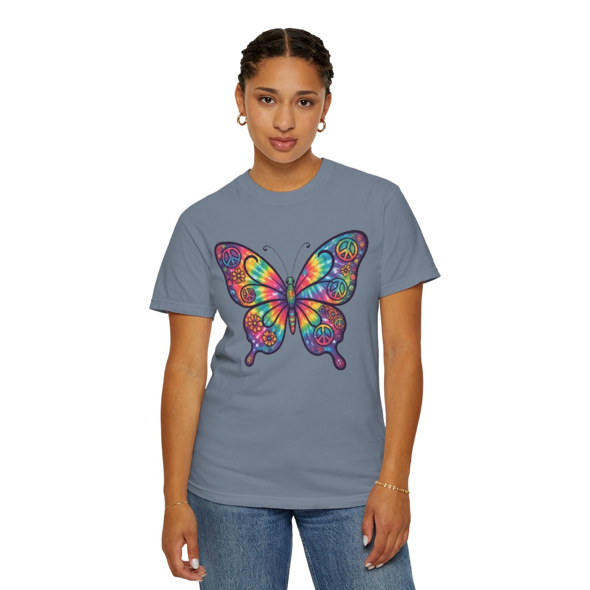 Color: Blue Jean | Hippy Butterfly Unisex Garment-Dyed Tee