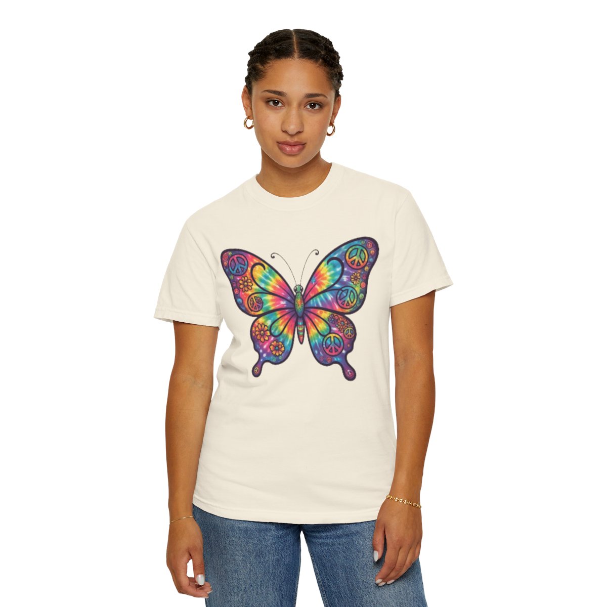 Color: Ivory | Hippy Butterfly Unisex Garment-Dyed Tee
