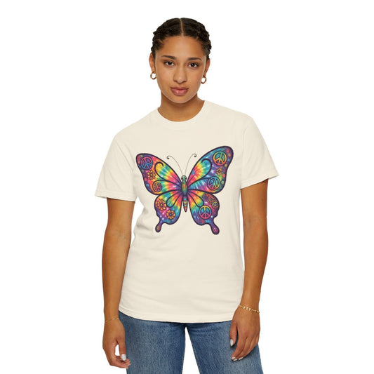 Color: Ivory | Hippy Butterfly Unisex Garment-Dyed Tee