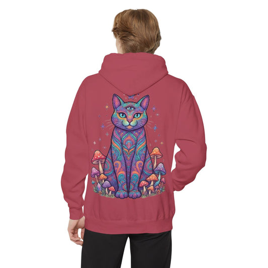 Color: Crimson | Hippy Cat Garment-Dyed Hoodie