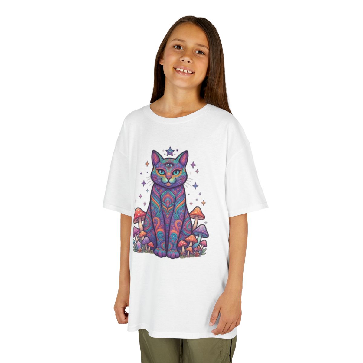 Color: White | Hippy Cat Kids Tee