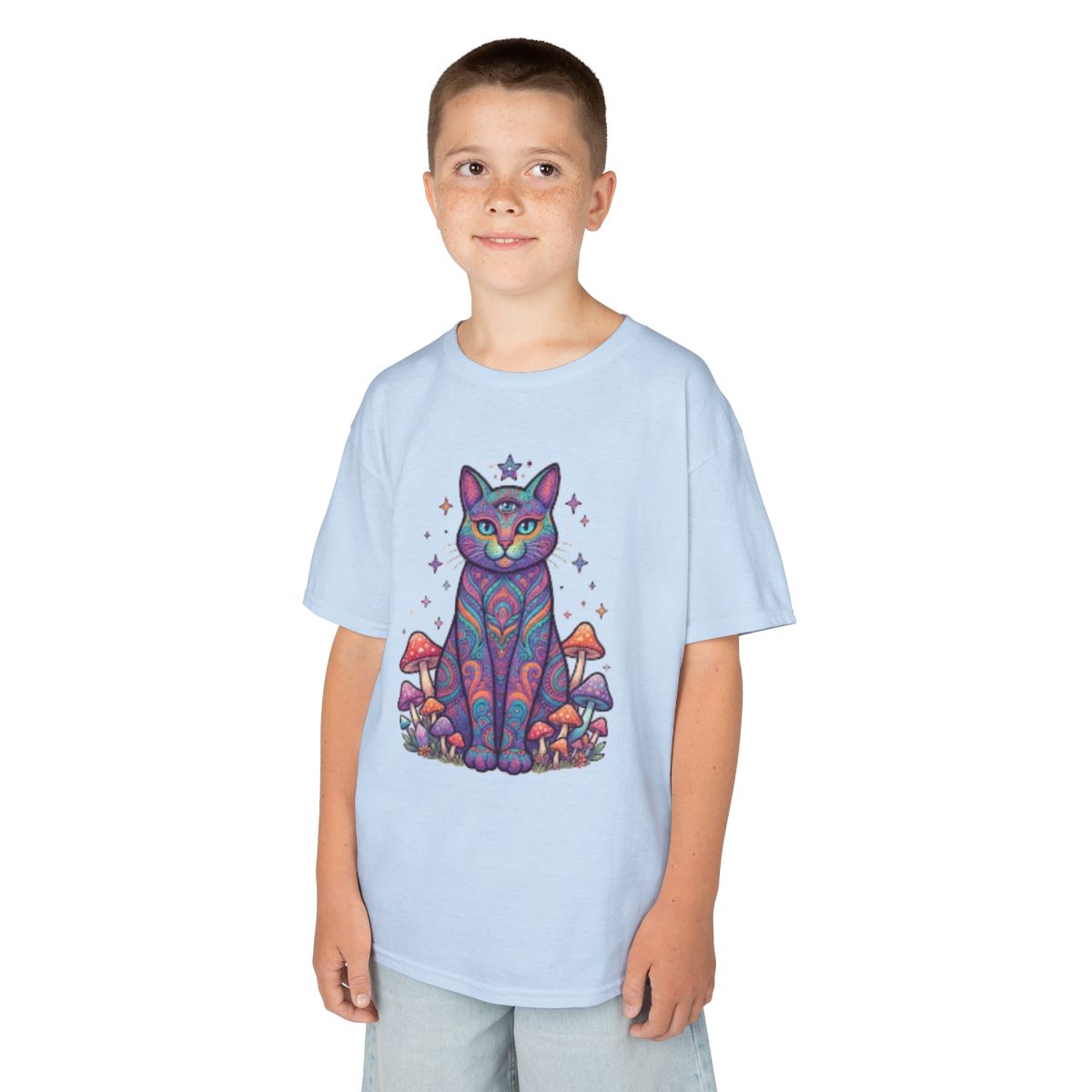 Color: Light Blue | Hippy Cat Kids Tee