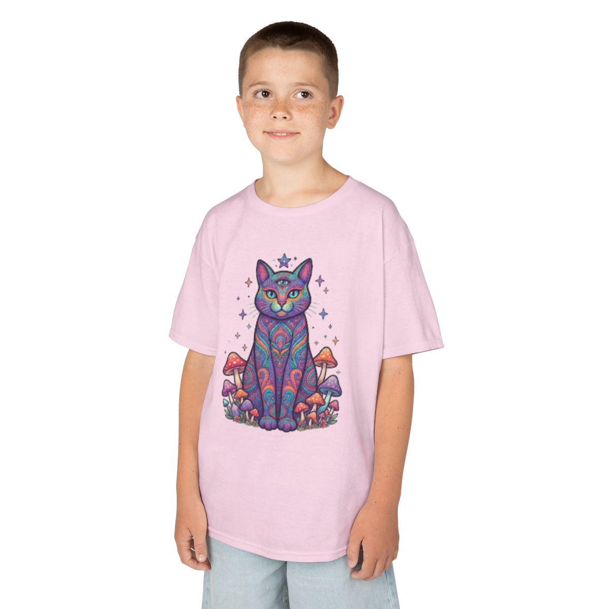 Color: Light Pink | Hippy Cat Kids Tee