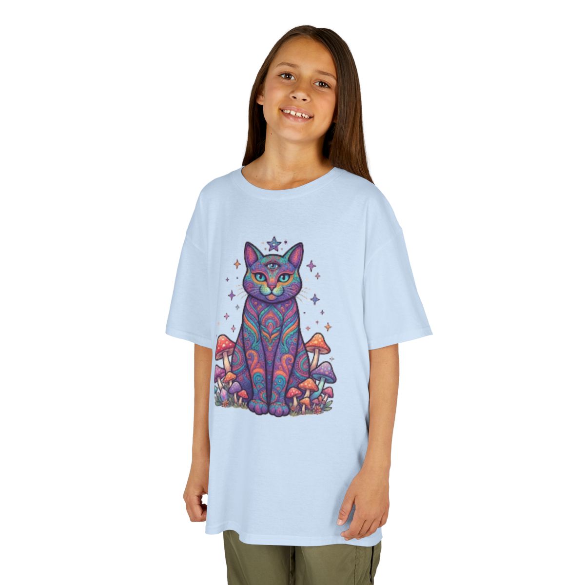 Color: Light Blue | Hippy Cat Kids Tee