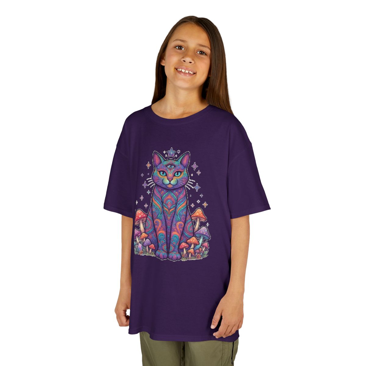 Color: Purple | Hippy Cat Kids Tee