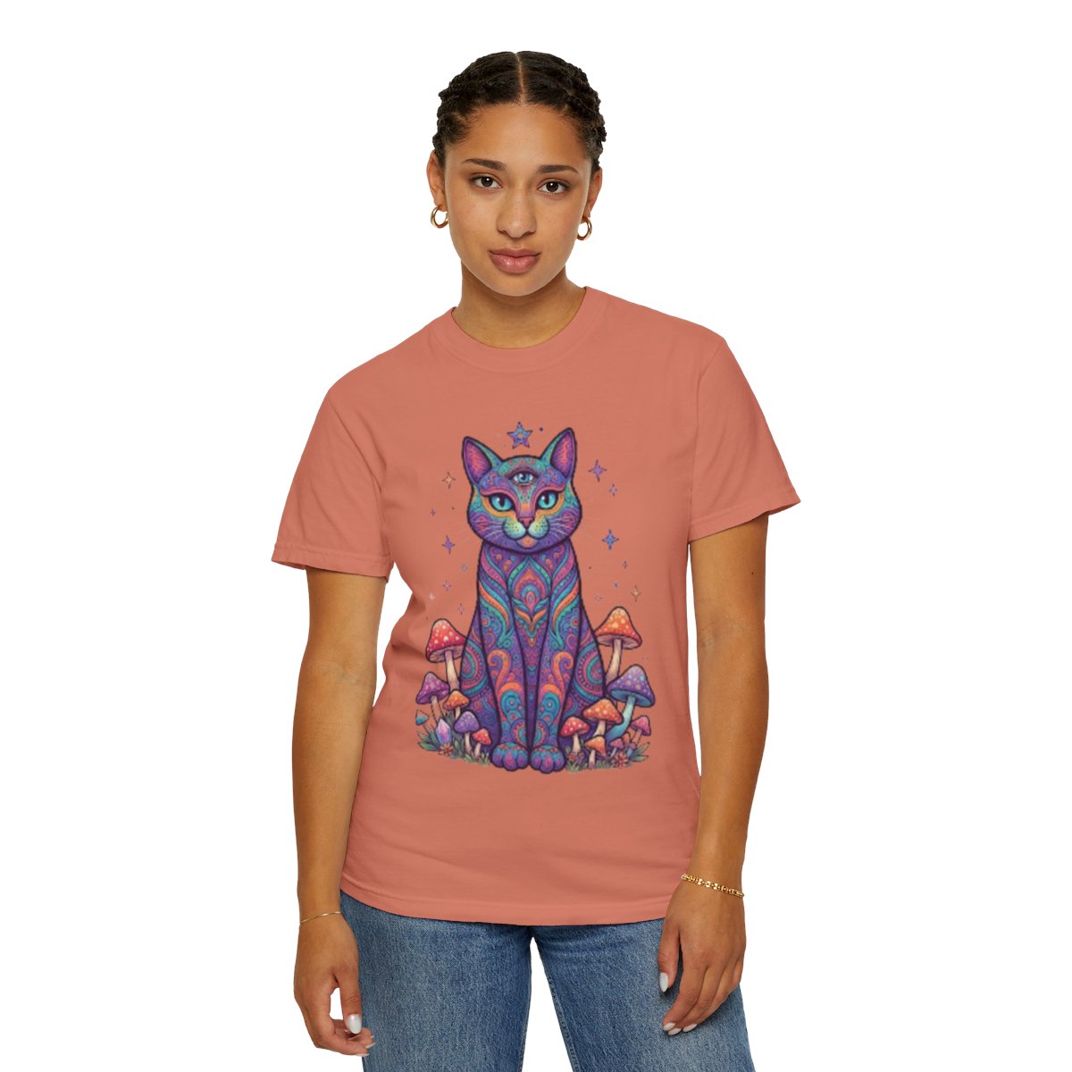 Color: Terracotta | Hippy Cat Unisex Garment-Dyed Tee