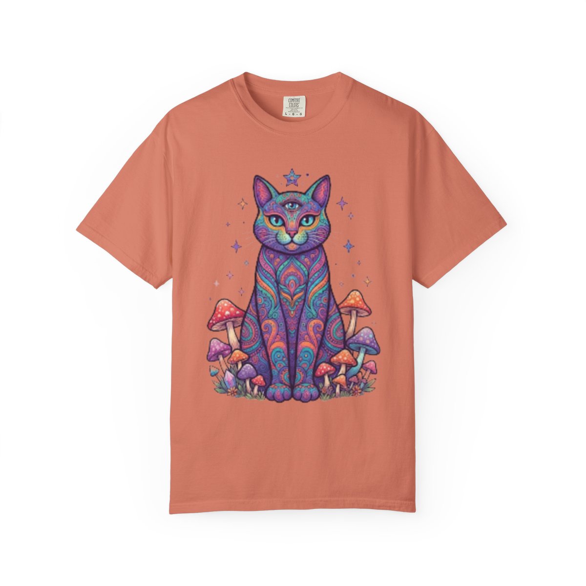 Color: Terracotta | Hippy Cat Unisex Garment-Dyed Tee