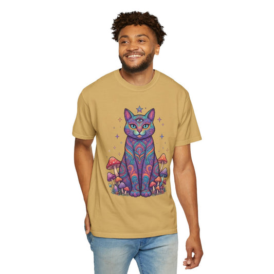 Color: Mustard | Hippy Cat Unisex Garment-Dyed Tee